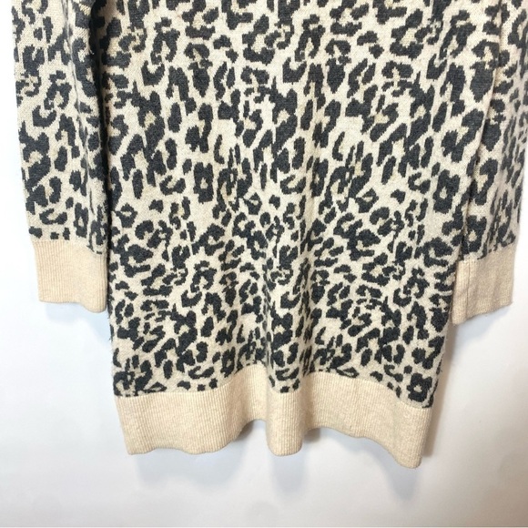 LOFT Leopard Print Jacquard Turtleneck Wool Blend Sweater Dress - Picture 4 of 8